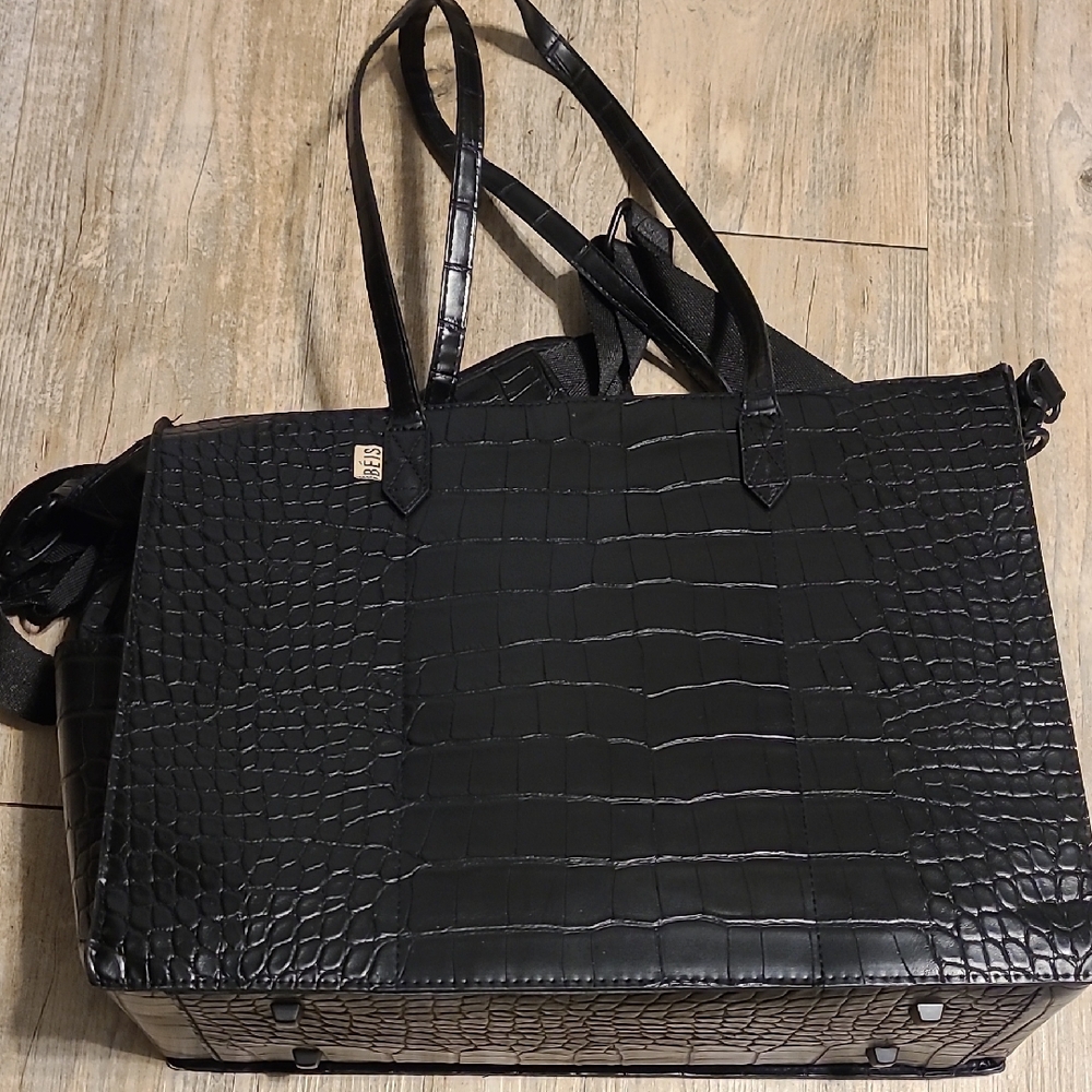 Beis Black Crocodile-Embossed Bag